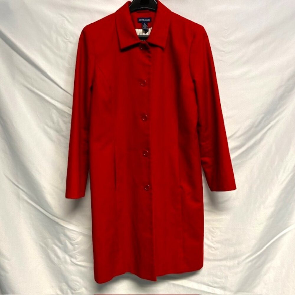 Ann Taylor RED Trench Coat Water-Resistant Cotton; Lined; Button with pockets -M